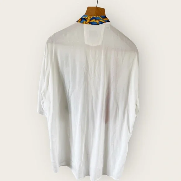 Vintage Hom La Mode Des Gagneurs Tie Print Shirt Size M 46” White Multi Quirky - Picture 2 of 10